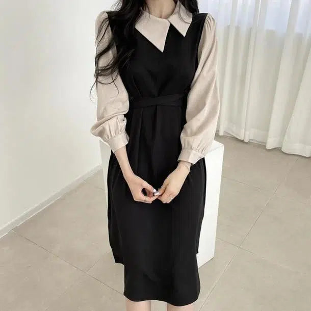 ドッキングバックリボンワンピース 6607-black_即納6607-画像5-韓国ファッション通販POPREA［ポップリア］