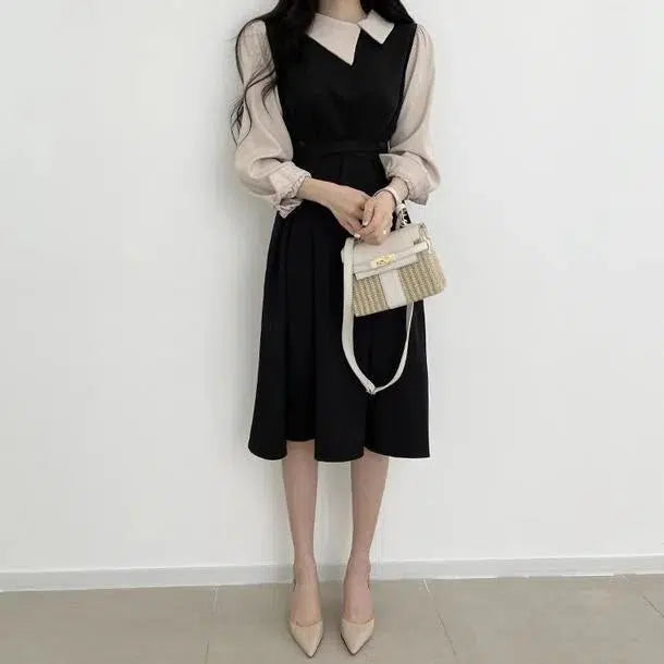 ドッキングバックリボンワンピース 6607-black_即納6607-画像7-韓国ファッション通販POPREA［ポップリア］