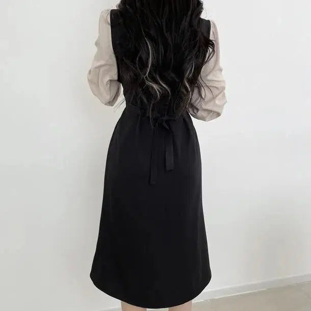 ドッキングバックリボンワンピース 6607-black_即納6607-画像9-韓国ファッション通販POPREA［ポップリア］