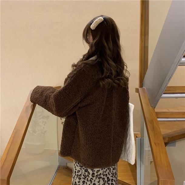 バイカラーボアジャケット 6498-brown_即納64984-画像5-韓国ファッション通販POPREA［ポップリア］