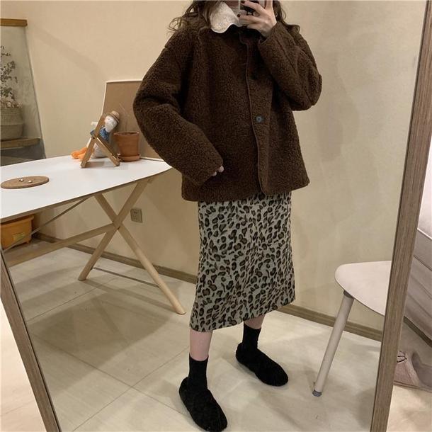 バイカラーボアジャケット 6498-brown_即納64984-画像7-韓国ファッション通販POPREA［ポップリア］