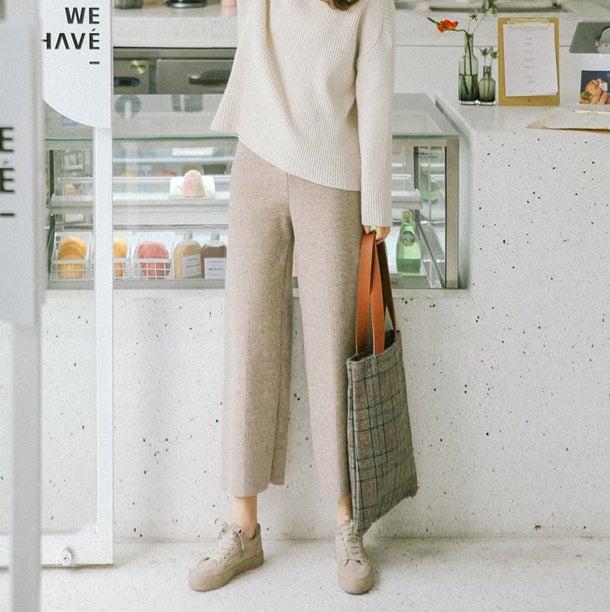 フリースワイドレッグパンツ 6417-S/beige_即納64171-画像2-韓国ファッション通販POPREA［ポップリア］