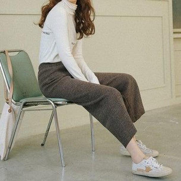 フリースワイドレッグパンツ 6417-S/gray-brown_即納64173-画像1-韓国ファッション通販POPREA［ポップリア］