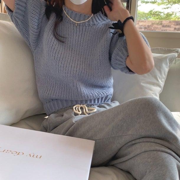 パフスリーブラウンドネックプルオーバー 6728-blue_即納6728-画像3-韓国ファッション通販POPREA［ポップリア］