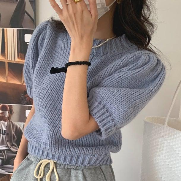 パフスリーブラウンドネックプルオーバー 6728-blue_即納6728-画像4-韓国ファッション通販POPREA［ポップリア］