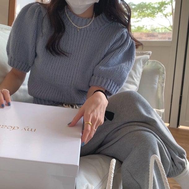 パフスリーブラウンドネックプルオーバー 6728-blue_即納6728-画像5-韓国ファッション通販POPREA［ポップリア］