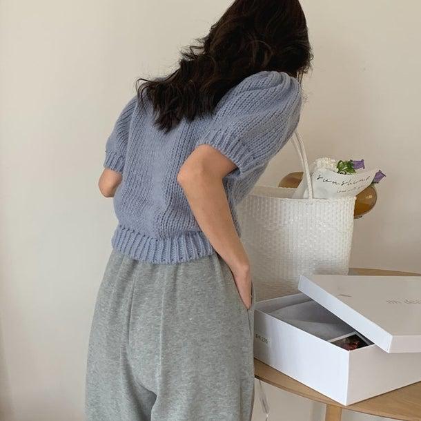 パフスリーブラウンドネックプルオーバー 6728-blue_即納6728-画像7-韓国ファッション通販POPREA［ポップリア］