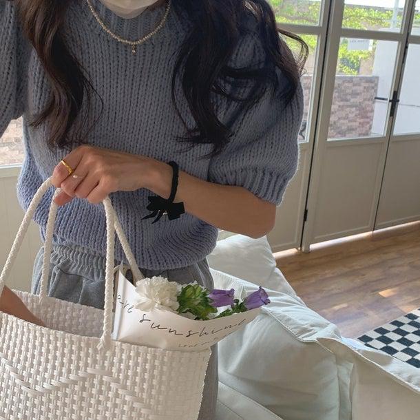 パフスリーブラウンドネックプルオーバー 6728-blue_即納6728-画像8-韓国ファッション通販POPREA［ポップリア］