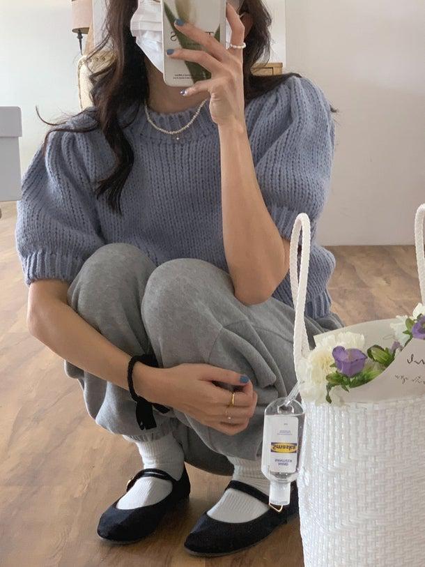 パフスリーブラウンドネックプルオーバー 6728-blue_即納6728-画像9-韓国ファッション通販POPREA［ポップリア］