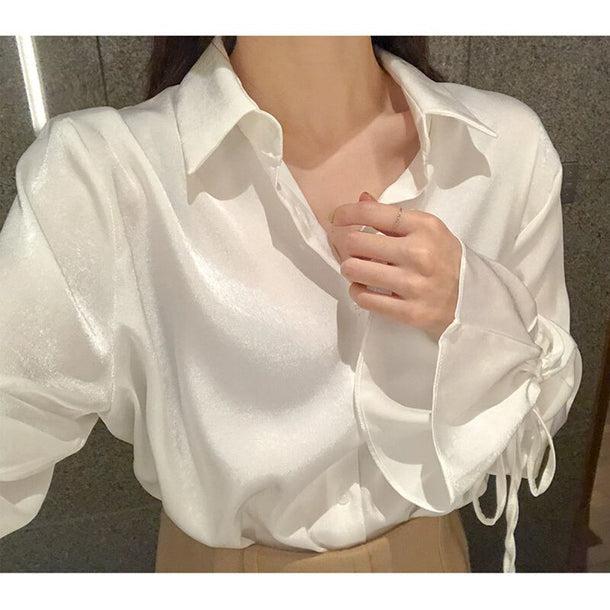 シルクタッチリボンスリーブシャツ 6703-white_即納6703-画像10-韓国ファッション通販POPREA［ポップリア］
