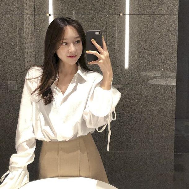 シルクタッチリボンスリーブシャツ 6703-white_即納6703-画像13-韓国ファッション通販POPREA［ポップリア］