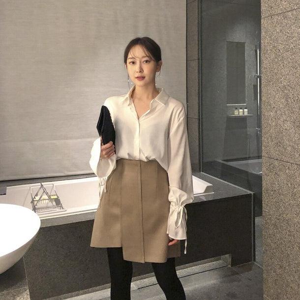 シルクタッチリボンスリーブシャツ 6703-white_即納6703-画像15-韓国ファッション通販POPREA［ポップリア］