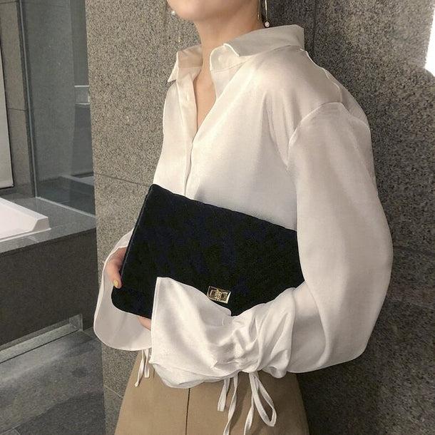 シルクタッチリボンスリーブシャツ 6703-white_即納6703-画像6-韓国ファッション通販POPREA［ポップリア］