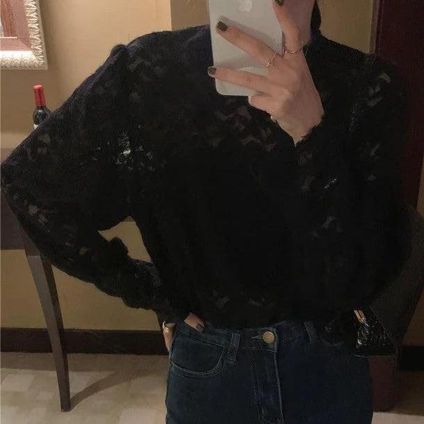 フラワーレーストップス 6788-black_即納6788-画像11-韓国ファッション通販POPREA［ポップリア］