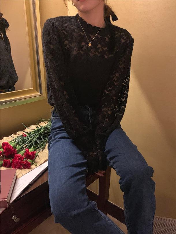 フラワーレーストップス 6788-black_即納6788-画像13-韓国ファッション通販POPREA［ポップリア］