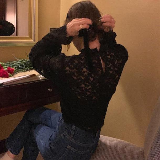 フラワーレーストップス 6788-black_即納6788-画像14-韓国ファッション通販POPREA［ポップリア］