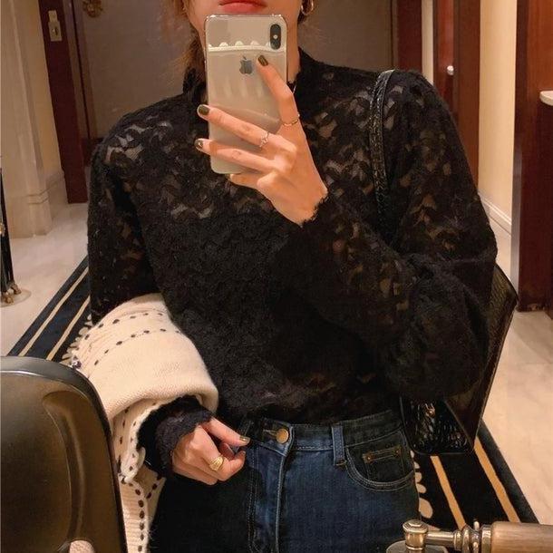 フラワーレーストップス 6788-black_即納6788-画像15-韓国ファッション通販POPREA［ポップリア］