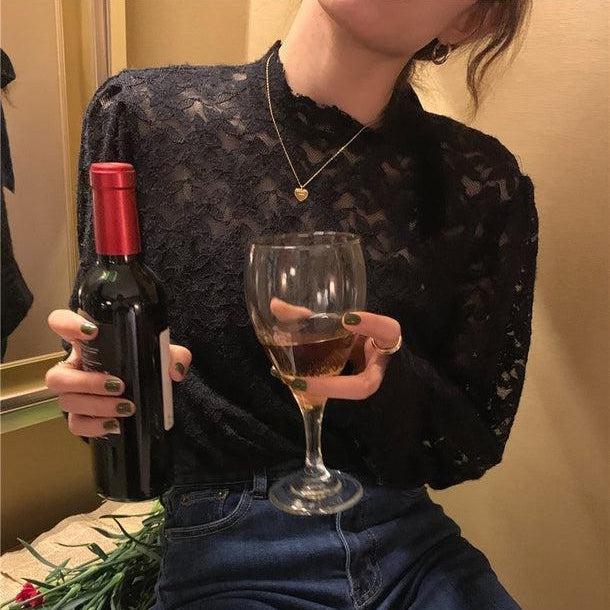 フラワーレーストップス 6788-black_即納6788-画像5-韓国ファッション通販POPREA［ポップリア］