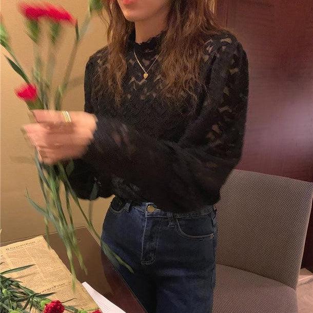 フラワーレーストップス 6788-black_即納6788-画像9-韓国ファッション通販POPREA［ポップリア］