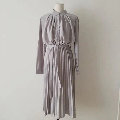 プリーツスカートノーカラーシャツワンピ 6415-gray_即納6415-画像11-韓国ファッション通販POPREA［ポップリア］
