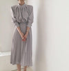 プリーツスカートノーカラーシャツワンピ 6415-gray_即納6415-画像3-韓国ファッション通販POPREA［ポップリア］
