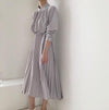 プリーツスカートノーカラーシャツワンピ 6415-gray_即納6415-画像9-韓国ファッション通販POPREA［ポップリア］