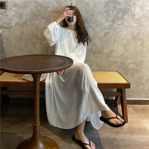 刺繍フロントロングワンピース 6743-ivory_即納6743-画像3-韓国ファッション通販POPREA［ポップリア］