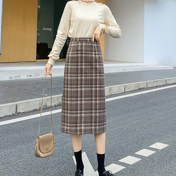 バックスリットコーヒーチェックミディスカート 6552-coffee_即納6552-画像8-韓国ファッション通販POPREA［ポップリア］