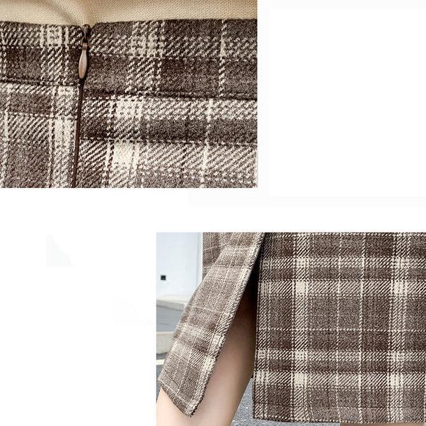 バックスリットコーヒーチェックミディスカート 6552-coffee_即納6552-画像9-韓国ファッション通販POPREA［ポップリア］