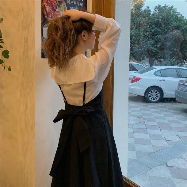 バックリボンワンピース＆セーラーカラーブラウス 6481-black_即納6481-画像3-韓国ファッション通販POPREA［ポップリア］