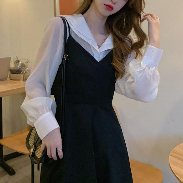 バックリボンワンピース＆セーラーカラーブラウス 6481-black_即納6481-画像8-韓国ファッション通販POPREA［ポップリア］