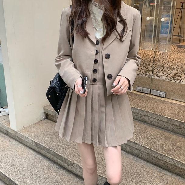 韓国♡シングルブレストショートコート フリル Aラインワンピース ジャケット秋冬 チェスターコート