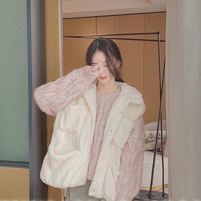 ラウンドネックツイストケーブルルーズニット 6537-pink_即納6537-画像10-韓国ファッション通販POPREA［ポップリア］