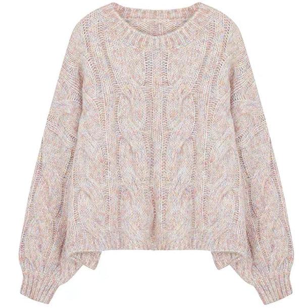 ラウンドネックツイストケーブルルーズニット 6537-pink_即納6537-画像11-韓国ファッション通販POPREA［ポップリア］