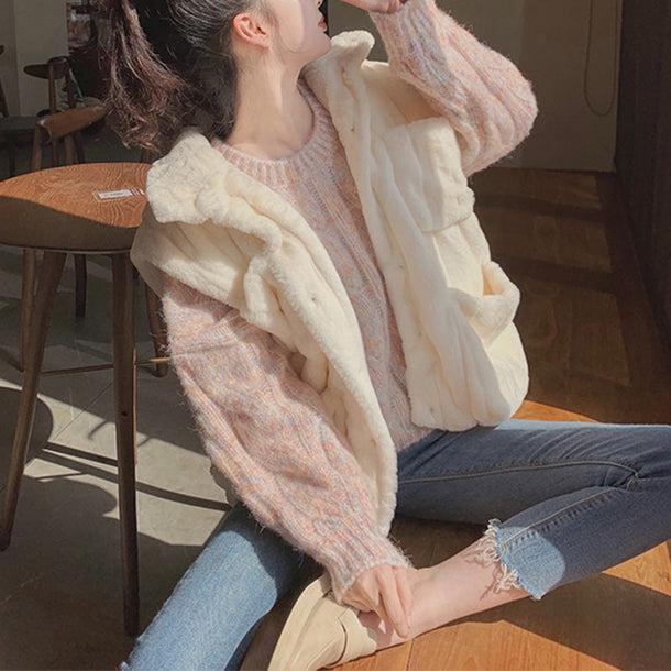 ラウンドネックツイストケーブルルーズニット 6537-pink_即納6537-画像9-韓国ファッション通販POPREA［ポップリア］