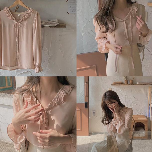 いちごオレフリルブラウス 6784-pink_即納6784-画像11-韓国ファッション通販POPREA［ポップリア］