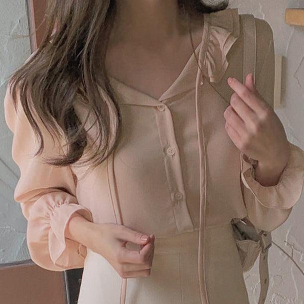 いちごオレフリルブラウス 6784-pink_即納6784-画像5-韓国ファッション通販POPREA［ポップリア］