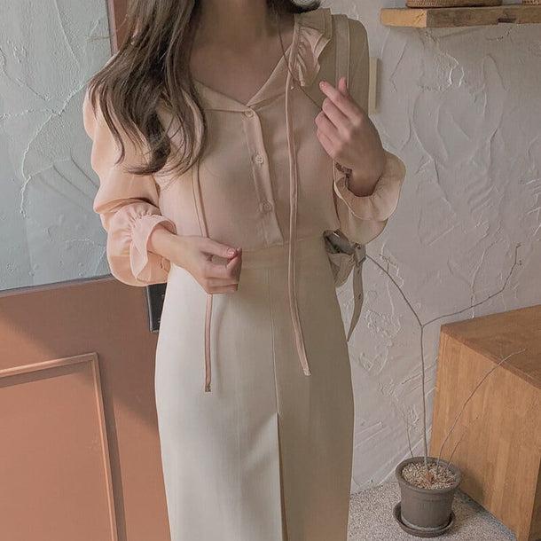 いちごオレフリルブラウス 6784-pink_即納6784-画像6-韓国ファッション通販POPREA［ポップリア］