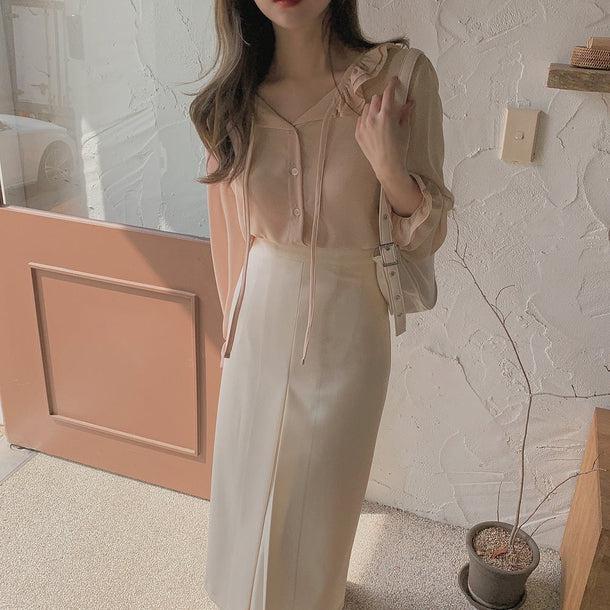 いちごオレフリルブラウス 6784-pink_即納6784-画像8-韓国ファッション通販POPREA［ポップリア］