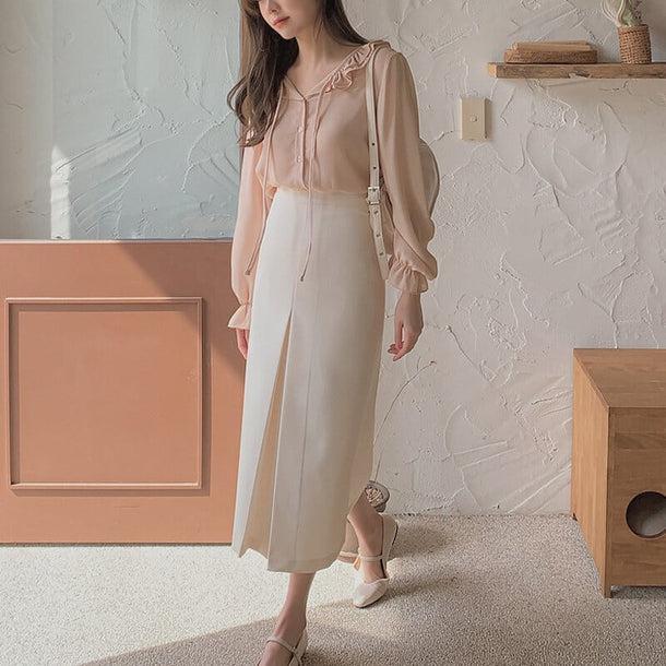 いちごオレフリルブラウス 6784-pink_即納6784-画像9-韓国ファッション通販POPREA［ポップリア］