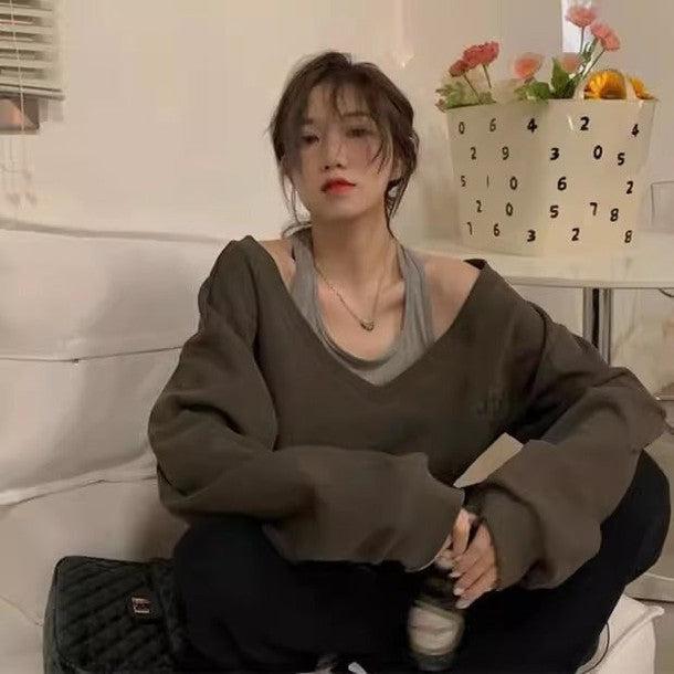 タンクトップオフショルトレーナー 6543-brown_即納6543-画像6-韓国ファッション通販POPREA［ポップリア］