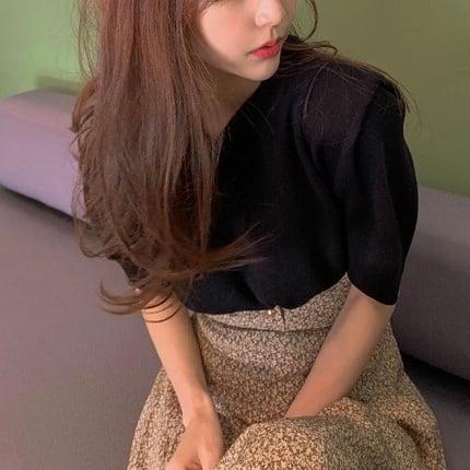 サマーニット&レトロフラワースカート 6735-black&beige_即納6735-画像6-韓国ファッション通販POPREA［ポップリア］