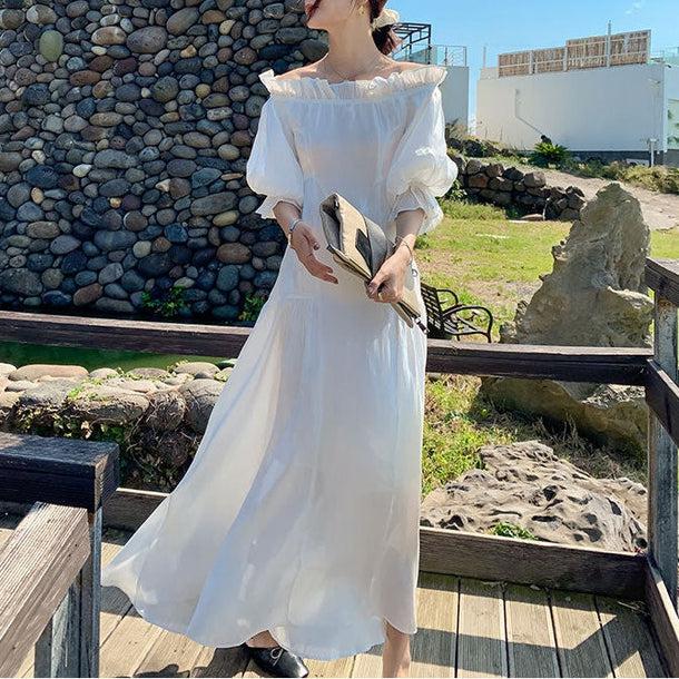 オフショルバッグリボンドレス﻿ 6760-white_即納6760-画像2-韓国ファッション通販POPREA［ポップリア］