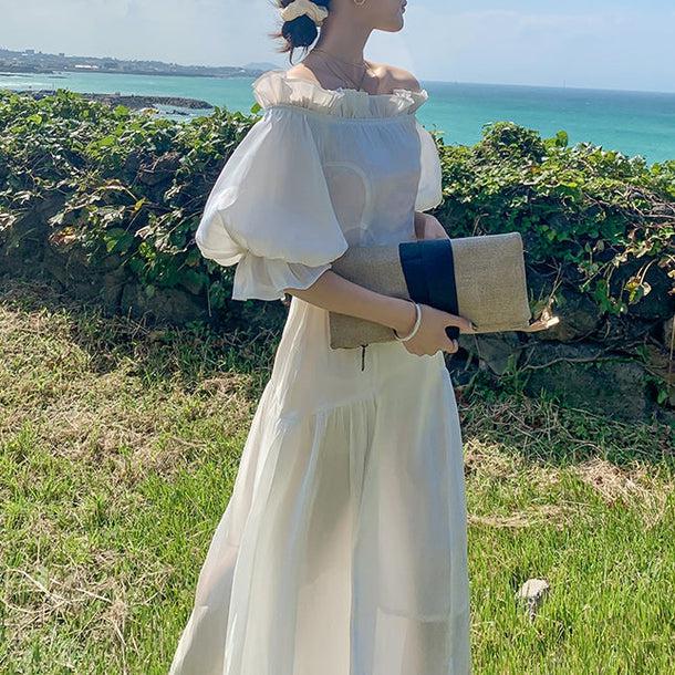 オフショルバッグリボンドレス﻿ 6760-white_即納6760-画像3-韓国ファッション通販POPREA［ポップリア］