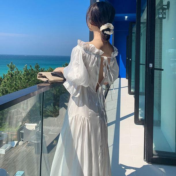 オフショルバッグリボンドレス﻿ 6760-white_即納6760-画像6-韓国ファッション通販POPREA［ポップリア］