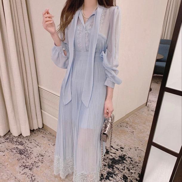 ブルーシフォンシアードレス 6618-blue_即納6618-画像13-韓国ファッション通販POPREA［ポップリア］