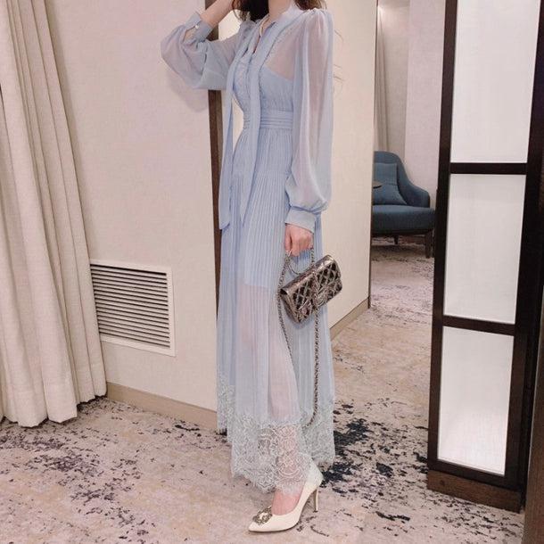 ブルーシフォンシアードレス 6618-blue_即納6618-画像4-韓国ファッション通販POPREA［ポップリア］