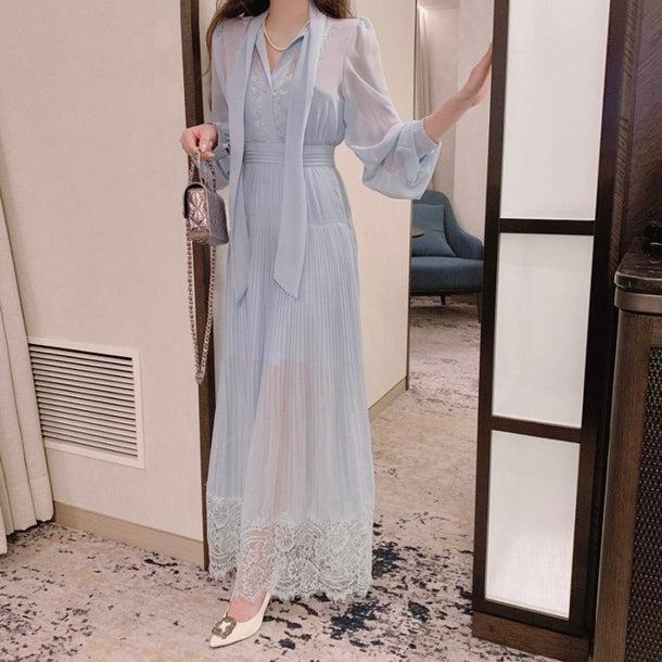 ブルーシフォンシアードレス 6618-blue_即納6618-画像5-韓国ファッション通販POPREA［ポップリア］