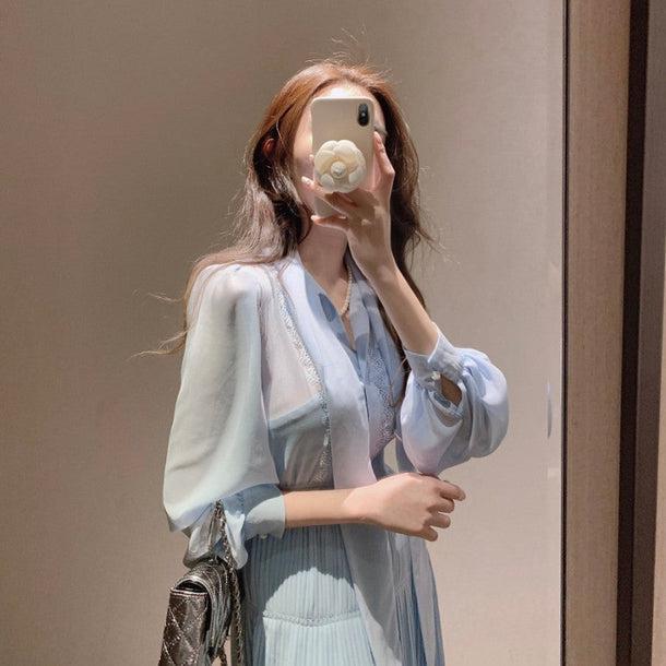 ブルーシフォンシアードレス 6618-blue_即納6618-画像6-韓国ファッション通販POPREA［ポップリア］