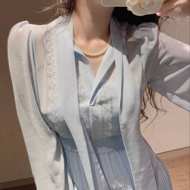 ブルーシフォンシアードレス 6618-blue_即納6618-画像7-韓国ファッション通販POPREA［ポップリア］